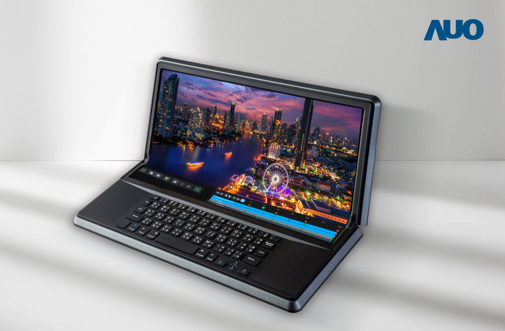 悟空体育14.6吋Micro LED折迭显示屏幕，搭配半径4mm的弯折绞炼，以及高画素、高亮度、高对比度的显示技术特点，即便在大视角下仍保有绝佳色相与亮度