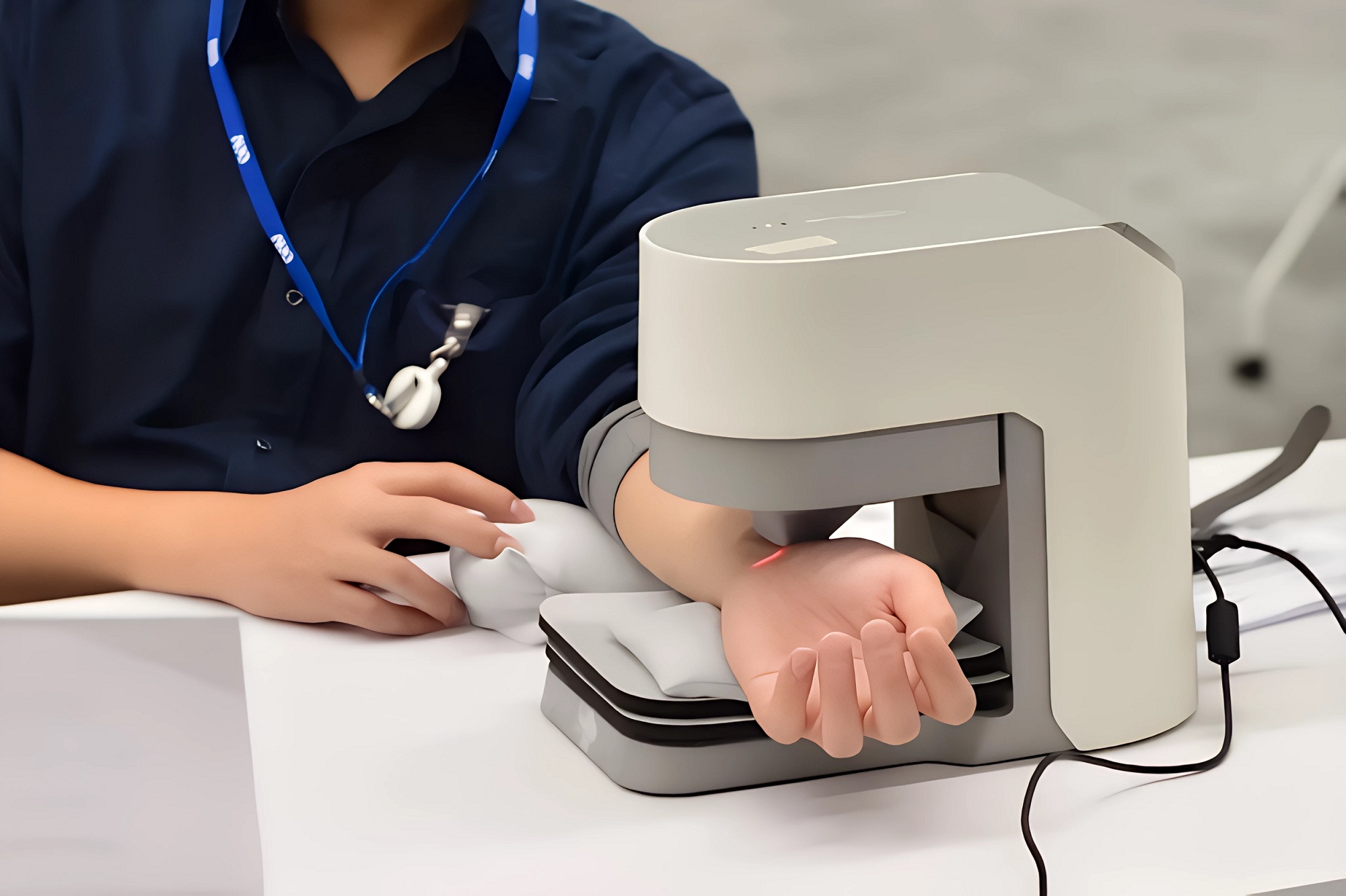 友達耘康中醫數位化檢測解決方案之脈象檢測系統採用高靈敏多點式壓力感測器，可真實還原「寸、關、尺」三部脈象量測結果