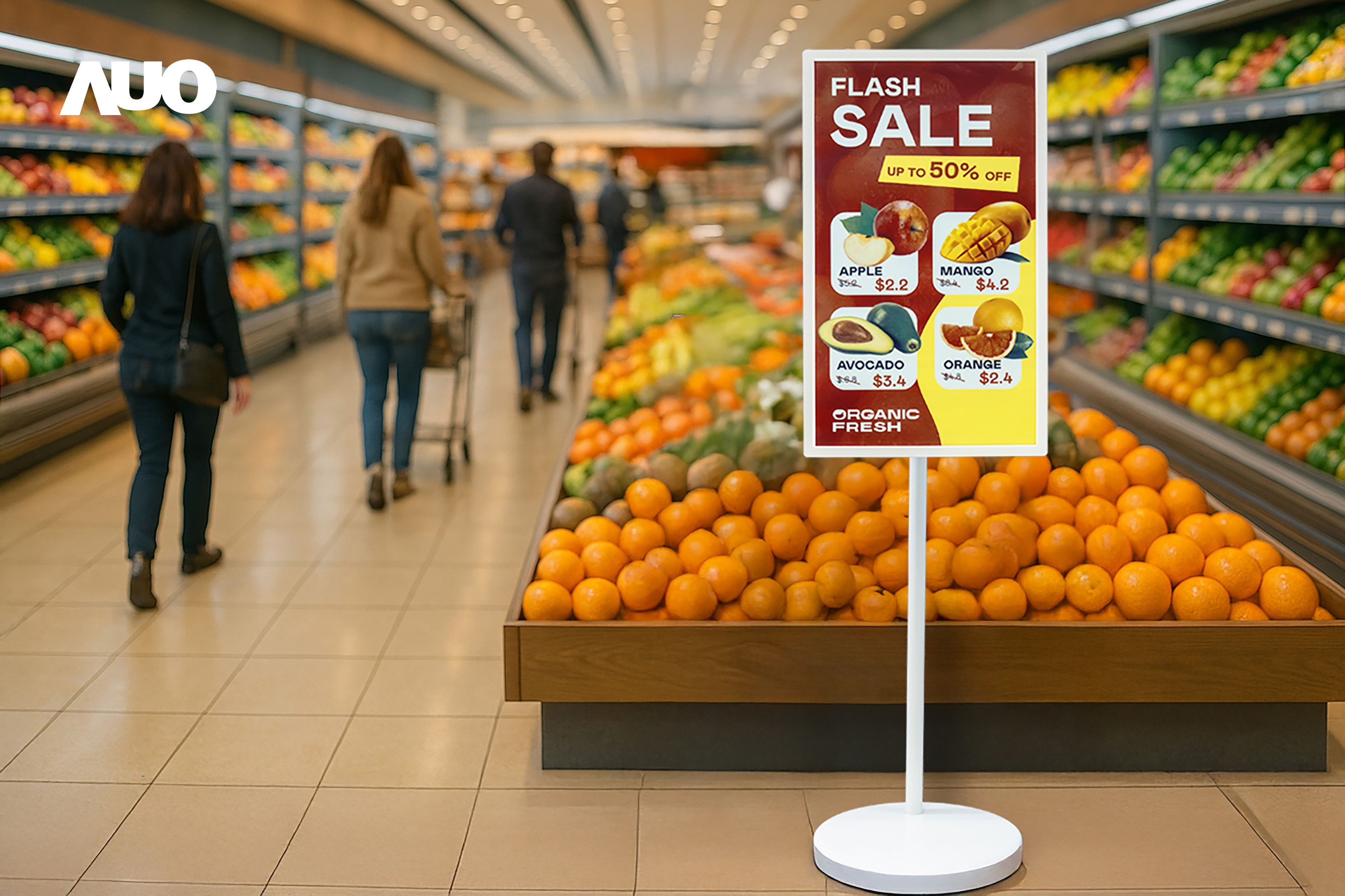 达擎首亮相低功耗、全彩的〝aecoPost电子纸解决方案〞，仅在更新画面时需要微量的电力驱动，无需布建电线的便捷设计，使其可灵活应用、随意置放，并可透过云端或行动装置app，轻松管理及排程广告内容，晋升店头营销利器。